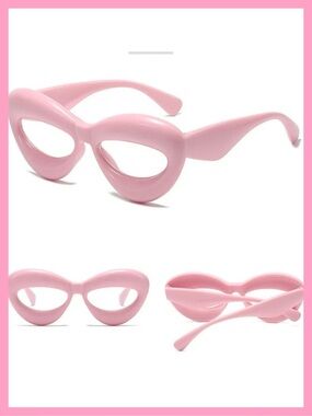 PINK CANDY COLOR CLEAR LENSE WIDE CATEYE FRAME BLUE‎ LIGHT BLOCKING GLASSES